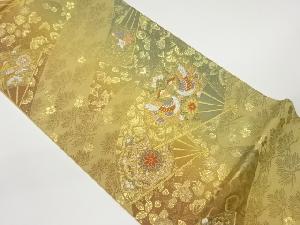 流水取りに花鳥・華紋模様織出し袋帯